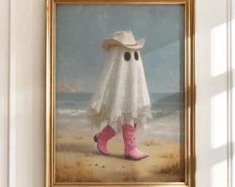 Impresión divertida de Halloween de fantasma de vaquera: Arte playero espeluznante del Oeste (descarga digital)