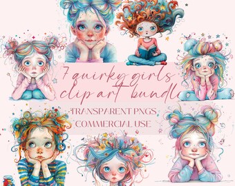 Clipart 10 Quirky Girls Bundle, Illustration Digital Clipart ...