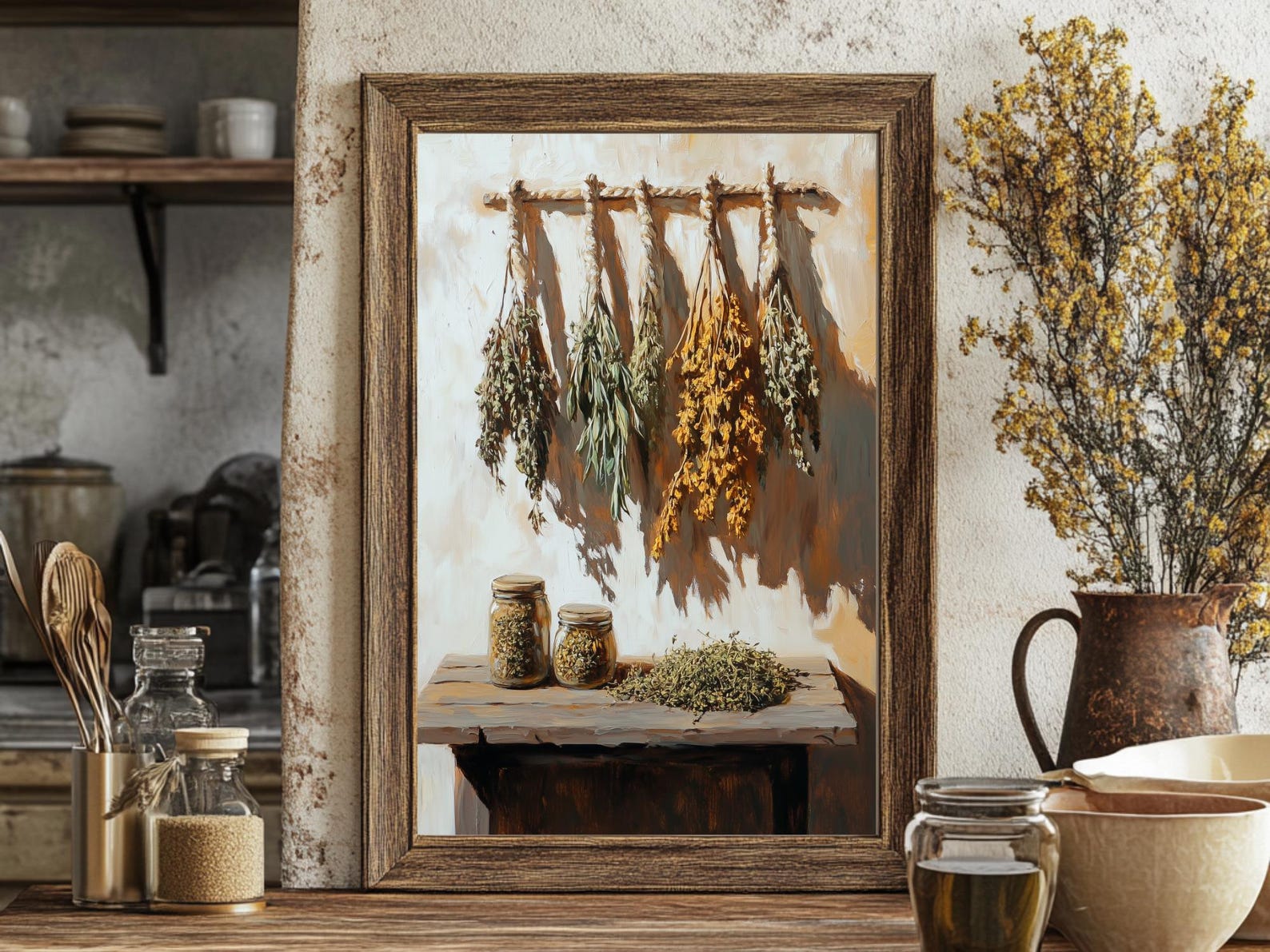 Rustic Herb Kitchen Wall Art Printable, Cottagecore Dried Herbs Vintage ...