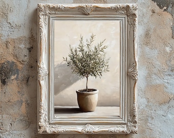 Neutral Olive Tree Oil Painting: Farmhouse Botanical Art (Digital Download)