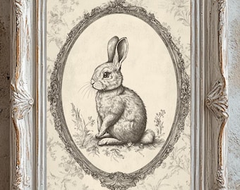 Vintage Rabbit Illustration Art Print | Victorian Cottagecore Animal Decor | Digital Download