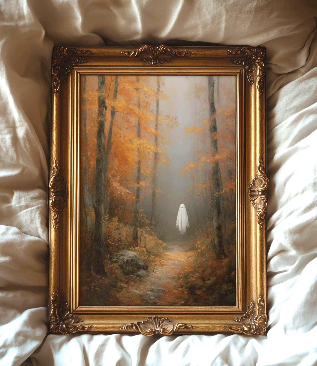 Ghost in Autumn Forest Art Print | Moody Halloween Wall Art, Spooky ...