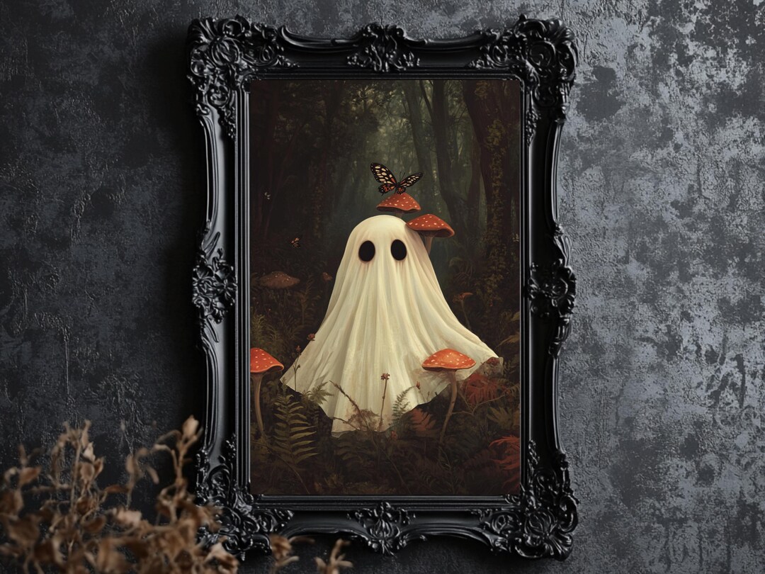 Cottagecore Ghost Mushroom Art Print | Whimsical Halloween Wall Decor ...
