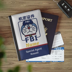 Kids FBI Kawaii Passport Cover, Cute Travel Accessory for Kids, Personalized Card Holder, Anime Passport Holder