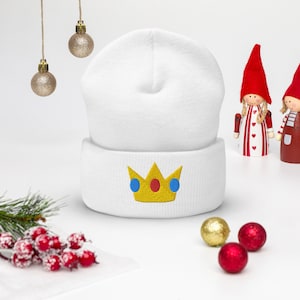 Princess Peach / Daisy / Rosalina Crown Halloween Beanie Tiarra Beanie Halloween Costumes Embroidered Cotton Cuffed Beanie