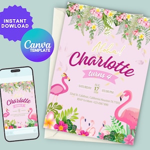 Editable Pink Flamingo Birthday Invitation Party Printable
