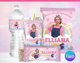 Editable Ms Rachel Party Favor Printables, Ms Rachel Chip Bags, Rice Krispies, Water and Juice Labels, Ms Rachel Party Printables: Canva