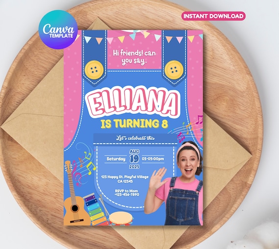 Editable Ms Rachel Jumpsuit Birthday Invitation, Ms Rachel Printable Party Invites Template, Ms Rachel Party Invites: Canva Digital Template