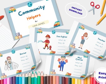 Community Helpers Activity Sheet for Preschoolers and Toddlers, 30 pages Printable Learning Material, Professions, Occupation, Jobs Activity