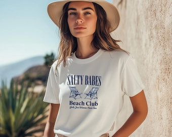 Salty Babes Beach Club T-Shirt, Women's Summer Vacation Tee