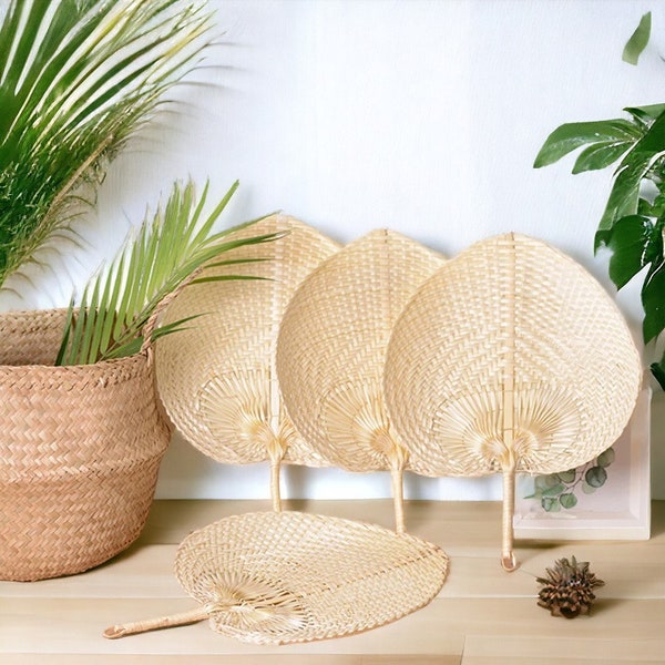 Embrace Tradition Style, Handmade Straw Fans, Hand-Woven Palm Leaf Heart Shapes, Stylish Summer Cooling and Mosquito Repellence