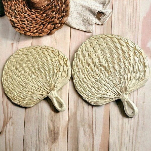 Raffia Fan, Handmade Nature Bamboo, Stay Cool in Style, Handmade Nature Bamboo, Raffia Hand Fans: Perfect for Summer Farmhouse Vibes