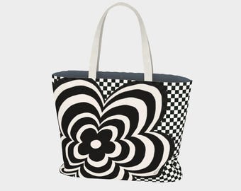 Bolsa de lona abstracta moderna en blanco y negro / Bolsa de lona con diseño artístico / Bolsa reutilizable de uso diario con estética minimalista