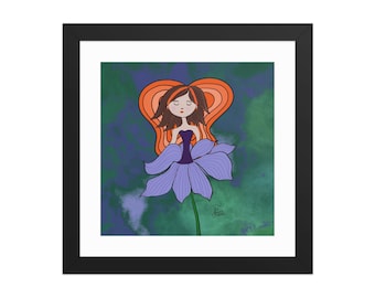 Lámina artística de una chica morena con flores, decoración de pared, ilustración digital femenina dibujada a mano, póster enmarcado, decoración moderna para la habitación de una chica, regalo para ella.