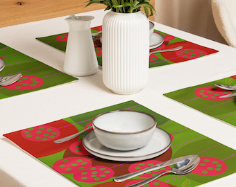Mantel individual navideño moderno, mantel individual rojo y verde diseñado por un artista, decoración festiva para la cena navideña, regalo para amantes del arte