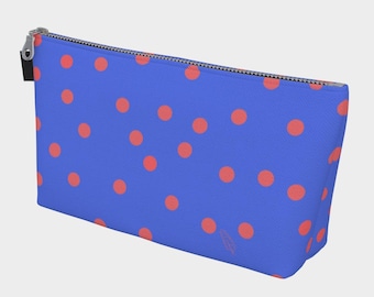 Neceser con cremallera de lunares azules y rojos, neceser moderno, organizador de maquillaje de viaje colorido, bolso de mano vibrante, regalo para ella.
