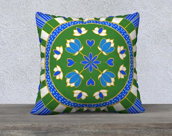 Funda de almohada abstracta floral, azul y verde, 55 x 55 cm, tela artística de terciopelo o algodón, decoración colorida para el hogar, cojín decorativo.