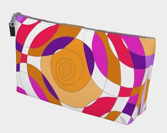 Neceser rosa con cremallera de estampado geométrico abstracto, neceser de cosméticos con estampado moderno, neceser de viaje de moda, bolso de mano vibrante, regalo para ella.