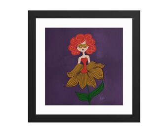 Lámina artística Ginger Masquerade Girl Flower, arte de pared, ilustración digital femenina dibujada a mano, póster enmarcado, decoración de habitación de niña, regalo para ella.