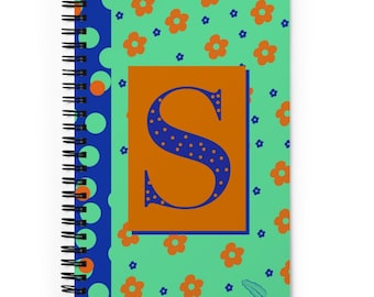 Diario con monogramas, cuaderno espiral con iniciales del alfabeto, páginas punteadas, papelería personalizada, cuaderno de bocetos personalizado