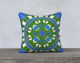 Funda de almohada floral abstracta, almohada azul y verde, 45 x 45 cm, tela artística de terciopelo o algodón, decoración colorida para el hogar, cojín decorativo