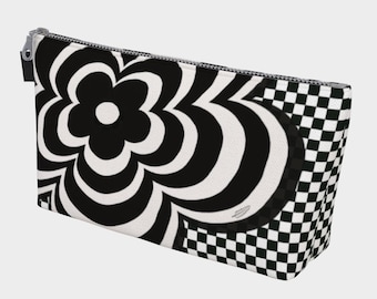 Neceser abstracto en blanco y negro con cremallera, neceser minimalista, organizador de viaje moderno, bolso de mano vibrante, regalo para ella.