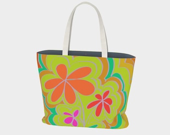 Bolso abstracto moderno con flores coloridas / Bolso de lona con diseño artístico / Bolso reutilizable de uso diario con estética moderna