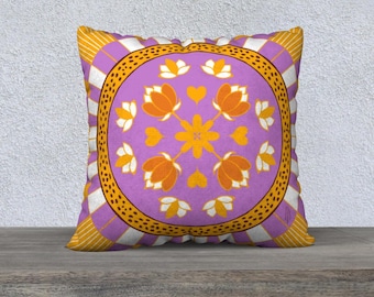 Funda de almohada abstracta floral, morada y naranja, 55 x 55 cm, tela artística de terciopelo o algodón, decoración colorida para el hogar, cojín decorativo.