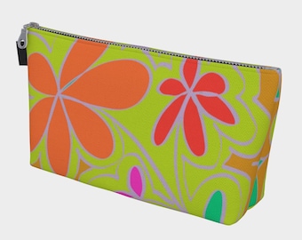 Neceser con cremallera de estampado floral abstracto y colorido, neceser artístico, organizador de maquillaje de viaje, bolso de mano vibrante, regalo para ella.