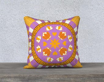 Funda de almohada con estampado floral abstracto, color morado y naranja, 45 x 45 cm, tela artística de terciopelo o algodón, decoración colorida para el hogar, cojín decorativo.