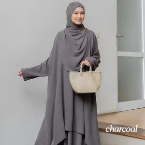 Modest Tunic Skirt Set with Hijab: Crinkle Airflow Islamic Clothing