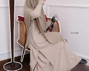 Knit Tunic & Skirt Set: French Khimar, Modest Batwing Sleeve, Anti-UV