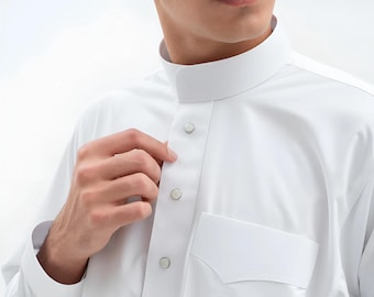 Slim-fit Jubba Thobe heren: islamitisch gewaad met Shanghai-kraag