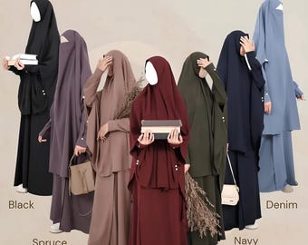 Modern French Khimar and Abaya Set for Women - Islamic Eid Fitr Prayer Outfit Ramadan Wear Daily Muslimah Long Dress Modesty Clothing Chic