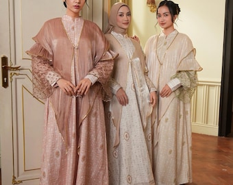 Layered Maxi Dress, Modest Gown Set with Adjustable Outer, Eid Long Dress