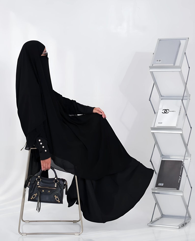 Mina Anti uv Abaya With French Khimar Gold Button Cuffs Modest mina-anti-uv-abaya-with-french-khimar-gold-button-cuffs-modest