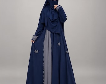 Modest Abaya Set with Hijab, Niqab, Ceruty Chiffon Maxi Dress
