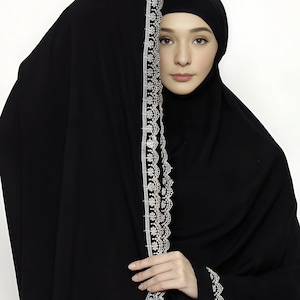 Modest Big Size Prayer Dress for Women Ramadan Eid Islamic Wear Umrah Hajj Garments Soft Cotton Rayon Muslim Hijab Outfit with Floral Lace