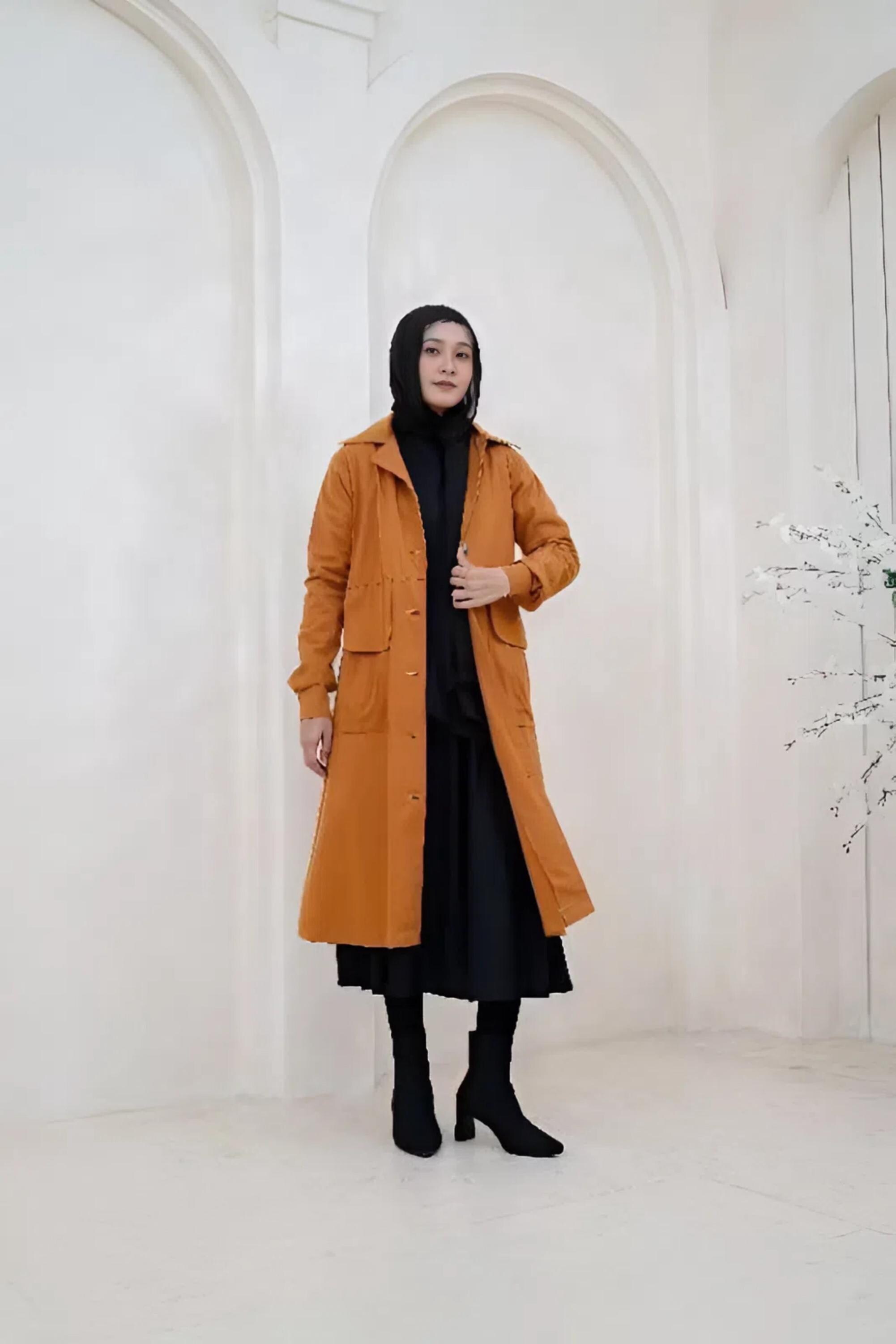 Baby Canvas Long Coat: Modest Abaya Style Jacket With Deep Pockets