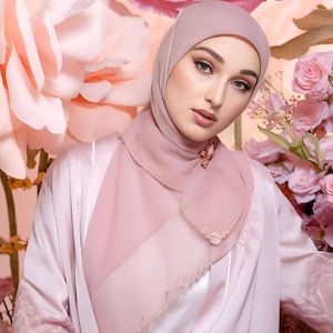 Luxury Embroidered Hijab Scarf – Paris Japan Square Shawl for Muslim Women, Elegant Islamic Headscarf, Special Edition Gift
