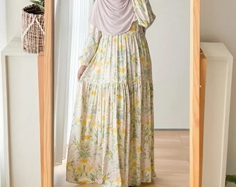 Vestido maxi modesto de viscosa y rayón con estampado floral, apto para lactancia