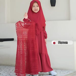 Muslim Girl Dress with Hijab & Outer | Modest Islamic Clothing | Custom Size | High-Quality Fabric | Eid Outfit | Kids Abaya | Ramadan Eid