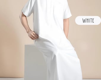 Men's Linen Lux Short Sleeve Jubba Thobe: Islamic Prayer Garment