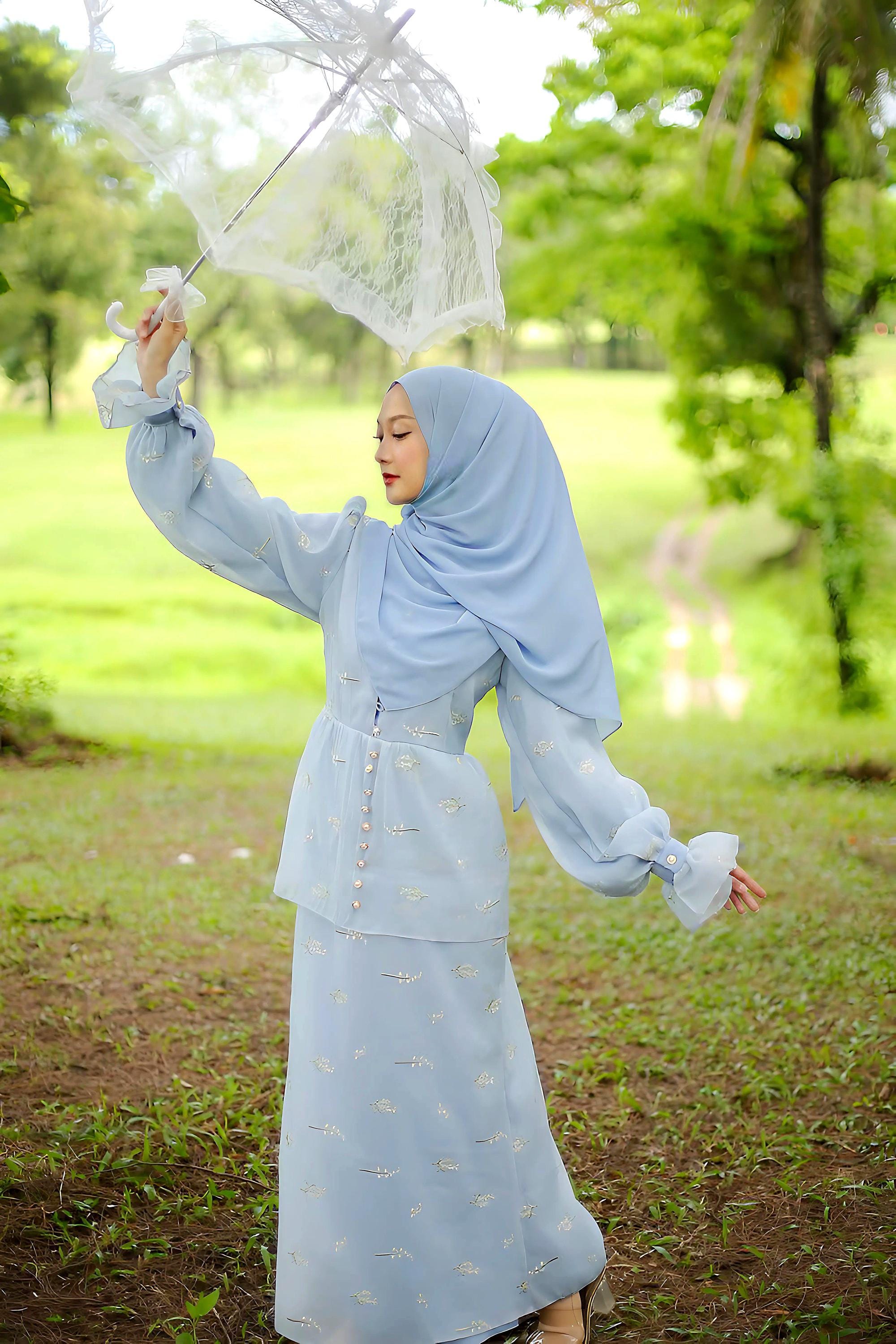 Labaya Elegant Embroidered Abaya Dress: Malay Style Modest Outfit With Hijab ...
