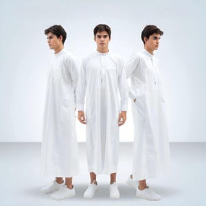 Men&#39;s Jubbah White Series Jubba Garments Thawb Premium Cotton Polyester Shanghai Collar Zipper Robe Islamic Prayer Eid Outfit Ramadan Wear