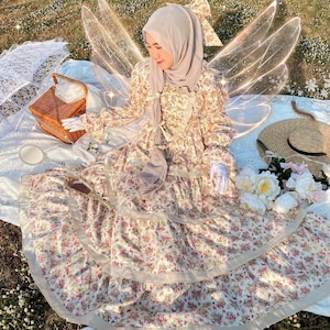 Rosalinda Vintage Floral Ruffle Maxi Dress Cottagecore Victorian Prairie Style Garden Party Elegant Long Dress for Women Princesscore Outfit