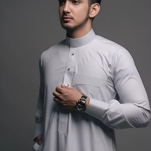 Men&#39;s Jubba Garments Thawb Premium Cotton Polyester Shanghai Collar Robe Islamic Prayer Eid Outfit Ramadan Wear for Adult Clothing