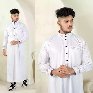 Luxury Men’s Jubba Thobe | Islamic Prayer Robe | Eid Umrah Hajj Attire | Premium Muslim Gamis for Men | Stylish Long Sleeve Poly Valentino