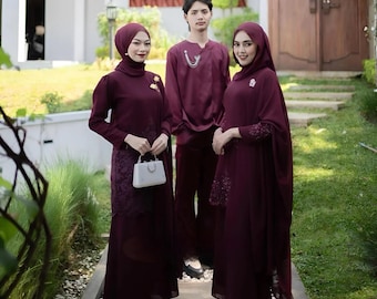 Embroidered Modest Two-Piece Dress Set with Long Sleeve Top
