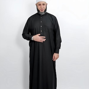 Men’s Jubba Thobe Premium Cotton Polyester Shanghai Collar Robe Islamic Prayer Eid Outfit Ramadan Wear for Teenager & Adult